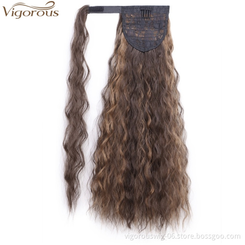 Vigorous Long Ponytail Hair Extensions for Women Synthetic Wrap Around Wavy Ponytail 22" Magic Paste Heat Resistant Hairpiece